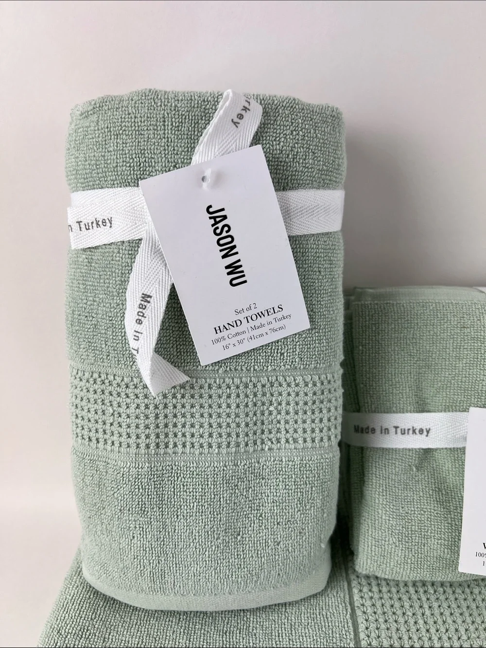 Jason Wu Bath Towel Set Sage Green Soft Cotton Made in Turkey 8 Pc Set NEW